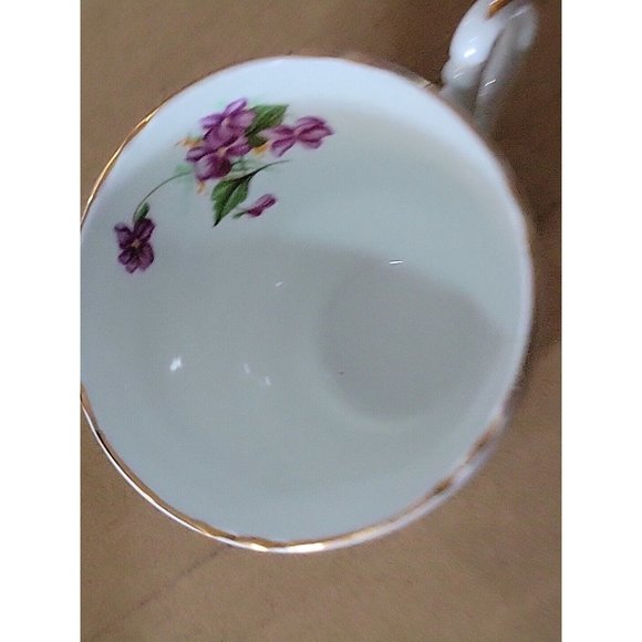 Vintage Crownford English Bone China  Cup Saucer Set Purple Violets Gold Trim - Picture 14 of 16